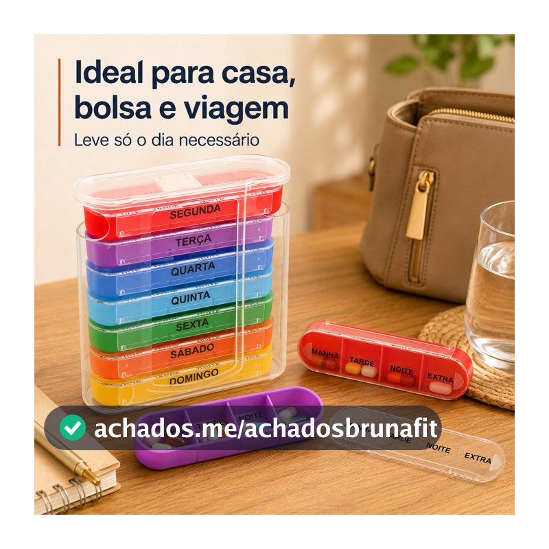 Organizador de Comprimidos Semanal com 7 Caixas e 4 Compartimentos por Dia Portátil