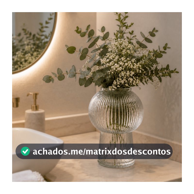 Vaso de Vidro Canelado 17 cm Lines Transparente Wolff - Decoração Sala Escritorio Plantas Flores