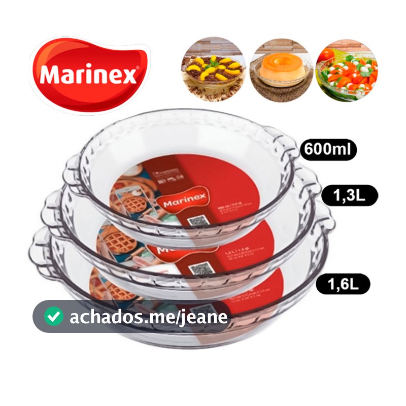 Jogo de Assadeiras Filetada Oval Forma c/Alça Vidro Temperado Marinex Transparente P,M e G