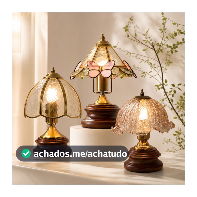 Abajur De Mesa Retro Vintage Borboleta Vidro Base Madeira Luz Quente Para Quarto Cabeceira Decoracao Casa