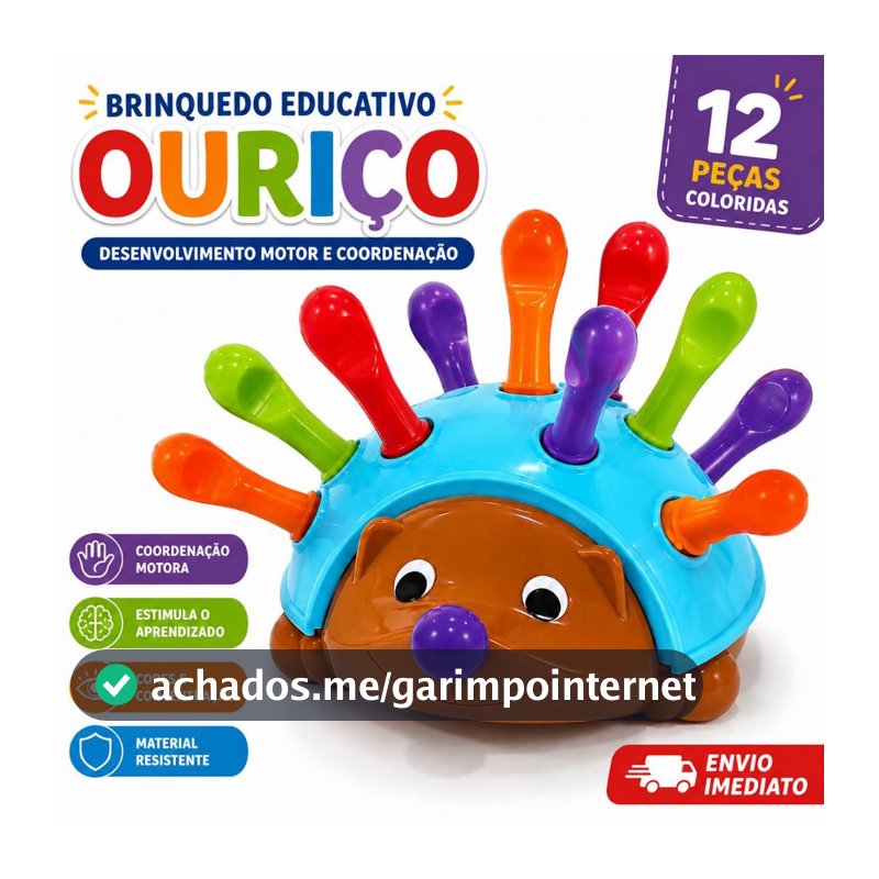 Brinquedo Infantil Ouriço Educacional Encaixar e Montar Sensorial Coordenação Motora Bebê Criança