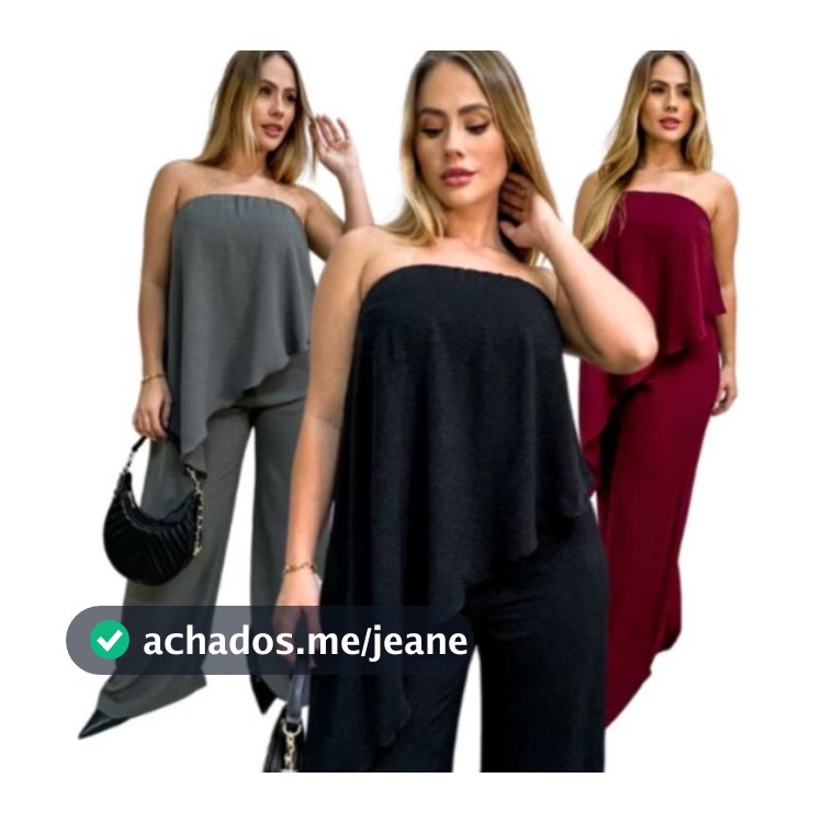 Conjunto Femenino Calça Pantalona e Blusa  Bata  tomara que caía Assimetrica Elegance tecido Duna