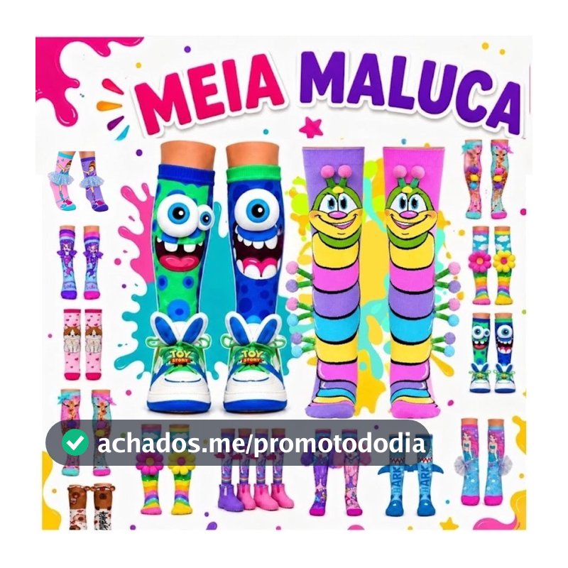 Meia Maluca 3D Infantil Divertida Unissex Cano Alto Criança, Juvenil, Adulto Colorida