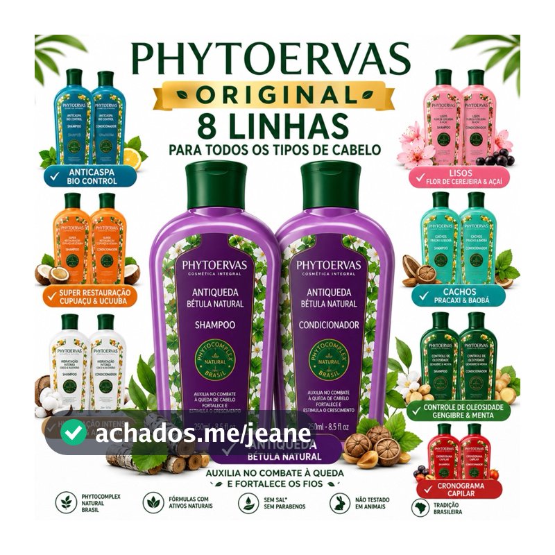 Kit Phytoervas Shampoo e Condicionador 250ml Original Antiqueda Cachos Lisos Hidratação-Sua Escolha