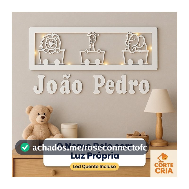 Luminária Decorativa Safari Infantil MDF Com Luzes – Personalize com o Nome 5020 Luminária Personalizada