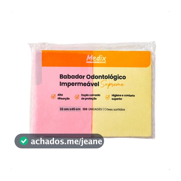 Babador Descartável Odontológico Colorido Impermeável Supreme 33x45cm 100Un - Medix