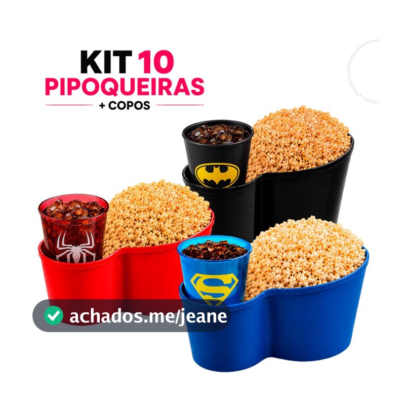 Kit Festa 10 Pipoqueiras + 10 Copos Heróis Escolha Seu Tema Lembrancinha Aniversário Infantil