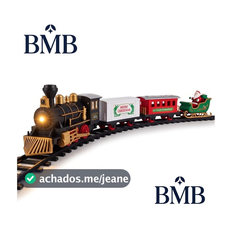 Trem de Natal Elétrico com Luz e Som para Árvore Trilho Circular 89cm Decoração Natalina
