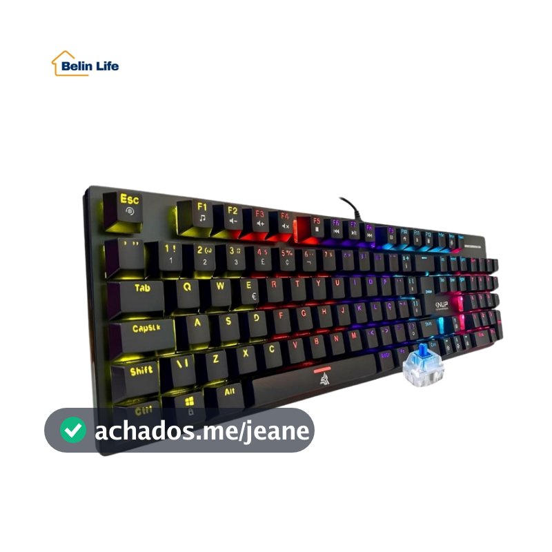 Teclado Gamer Mecânico 100% com fio Preto Abnt2 Led Rgb Blue Switch Usb Pc Videogame Ps4 Xbox Knup
