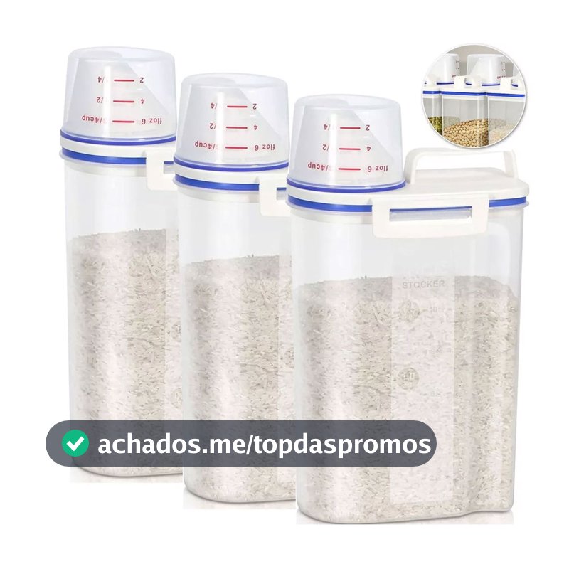 Kit 3 Pote Hermético Com Medidor Dispenser Cereais Grãos