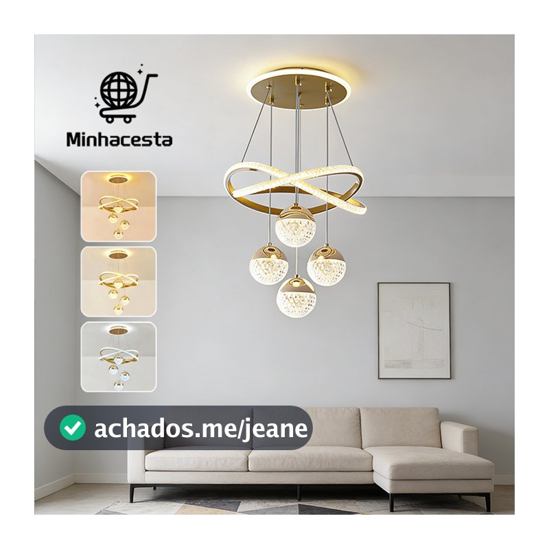 Lustre Moderno Dourado 3 Cores De Luz Pendente Varios Modelos Para Sala Sala de Estar 110V-220V O16