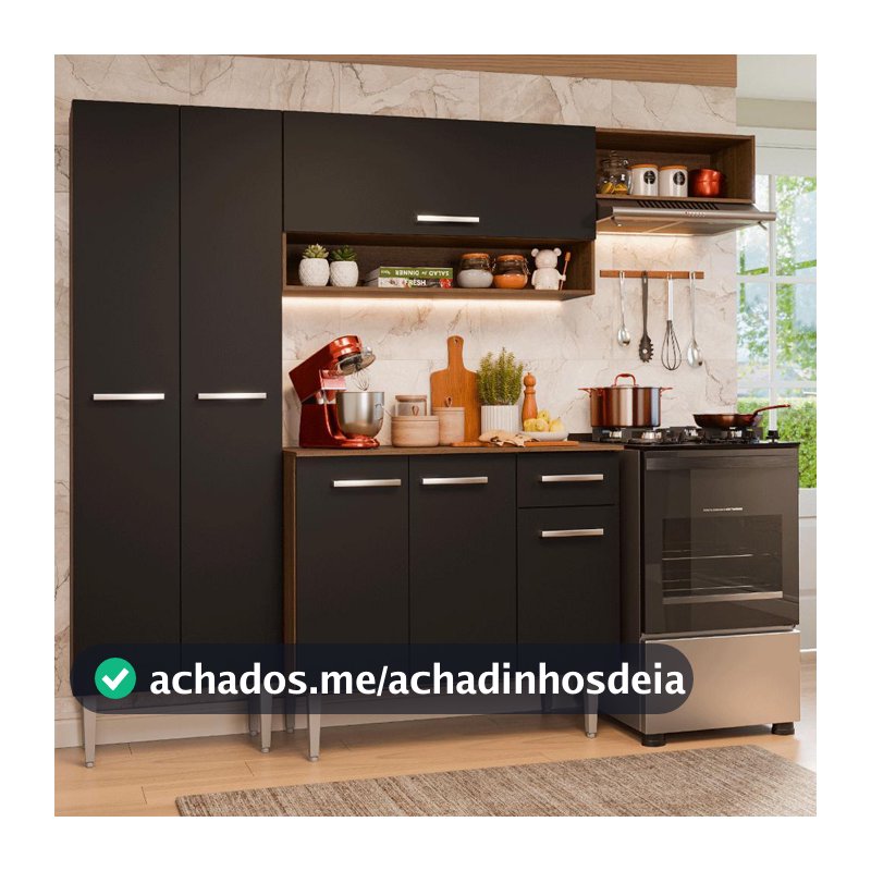 Armário de Cozinha Completa 220 cm Rustic/Preto Deli Madesa 02