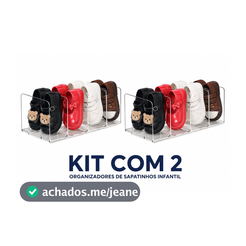 KIT 2 Organizador de Sapatos Tênis Infantil em Acrílico Transparente, para Bebê e Criança
