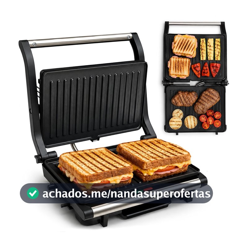 Grill e Sanduicheira Elétrica Multiuso Antiaderente Esquenta Rápido 1000w 127V ou 220v - Unitermi