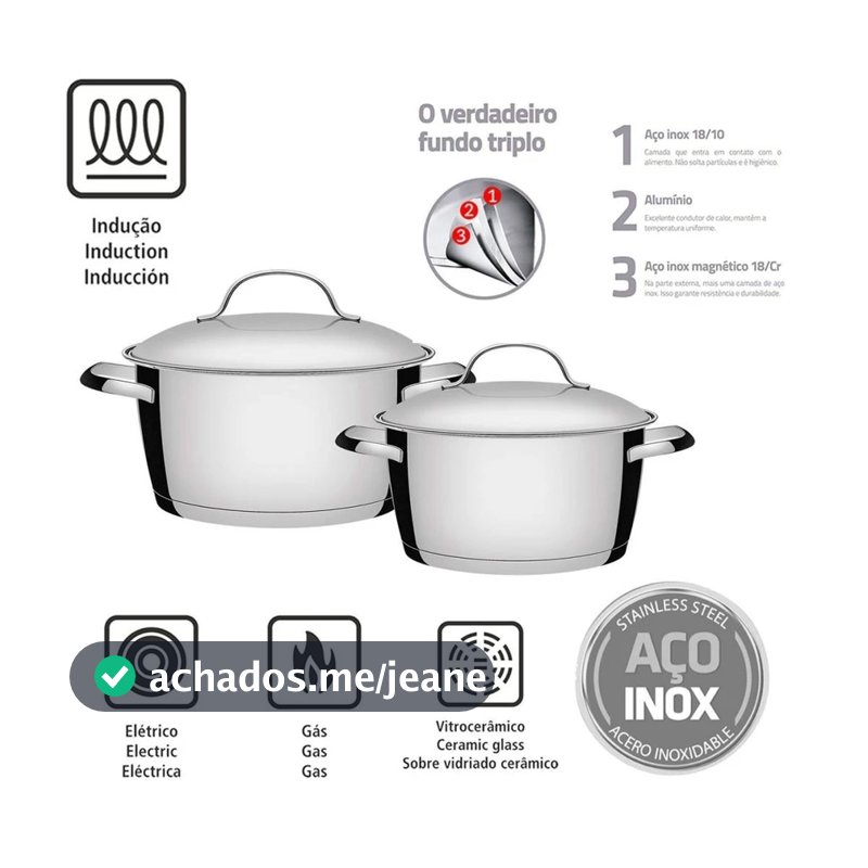 Jogo de Panelas Tramontina Allegra em Aço Inox com Fundo Triplo(Induçao) - 2 Peças