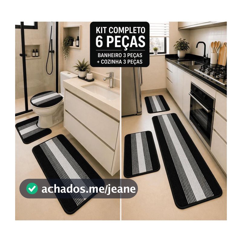 KIT  Jogo De Banheiro E Jogo Passadeira 6 Peças Tapete De Cozinha Conjunto De Tapete