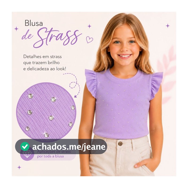 Blusa Blusinha Canelada Infantil Meninas Strass Blog Luxo 4 ao 12  - PB
