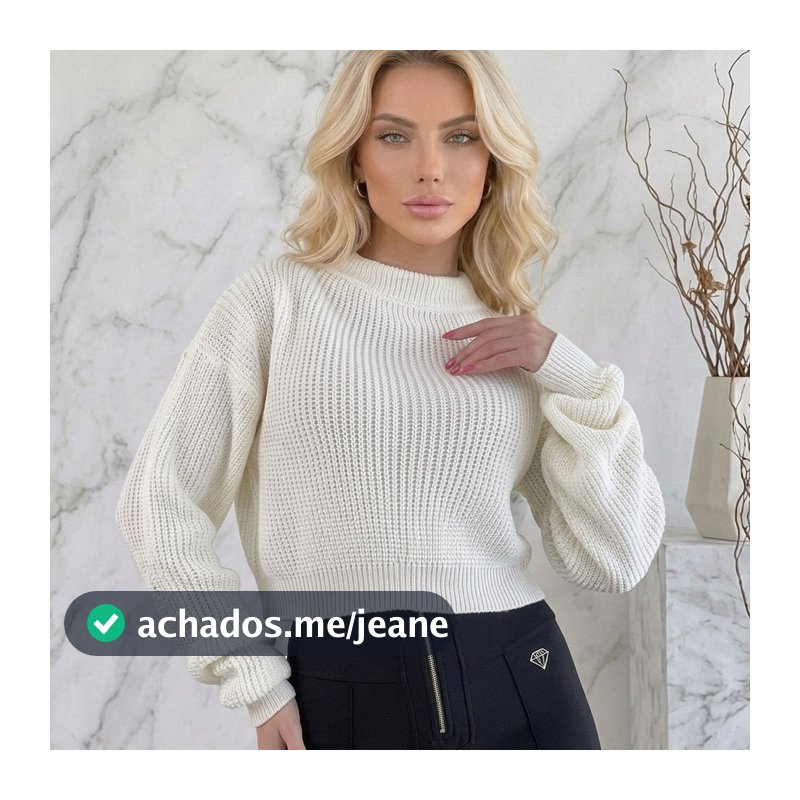 Blusa Cropped Tricô Fang Manga Longa Estilosa Inverno Caimento Comfy