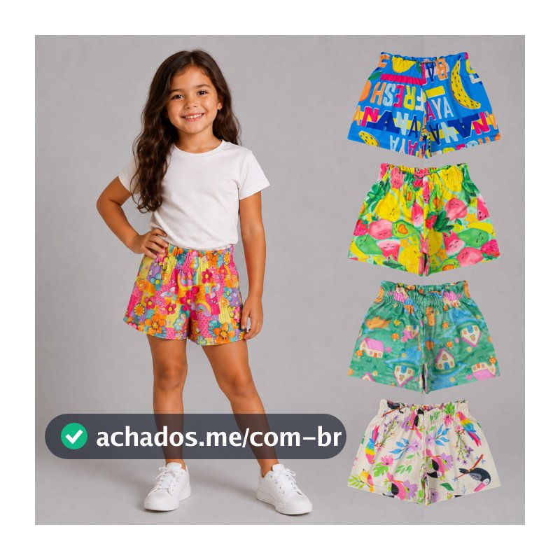 Short Infantil Menina Rosa Flores - Alemara