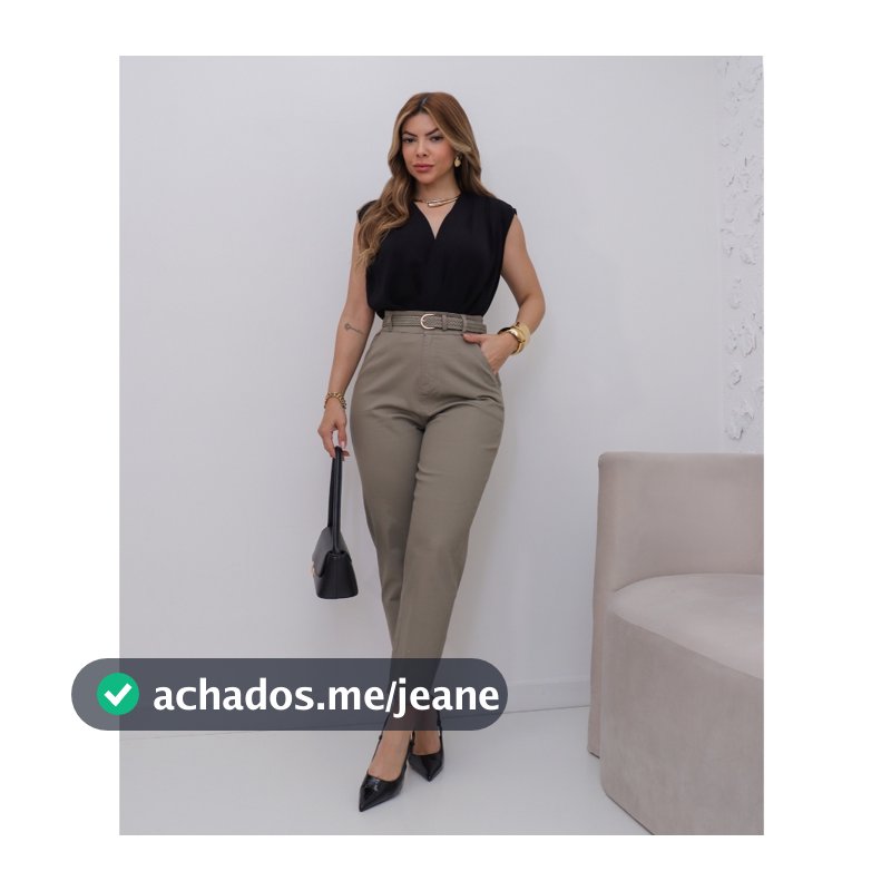 Calça Feminina Sarja Com Elastano Com Cinto e Bolso Confortável Social Moda 3RD SD1538