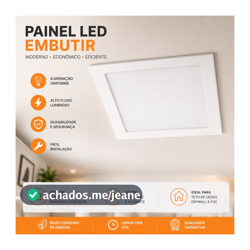 Luminária Painel Plafon Embutir 18w Led Quadrado Slim Branco Frio 6500k Bivolt