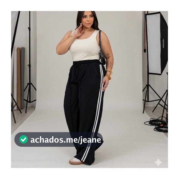Calça Pantalona Feminina Plus Size com Listras Com Forro e Bolsos