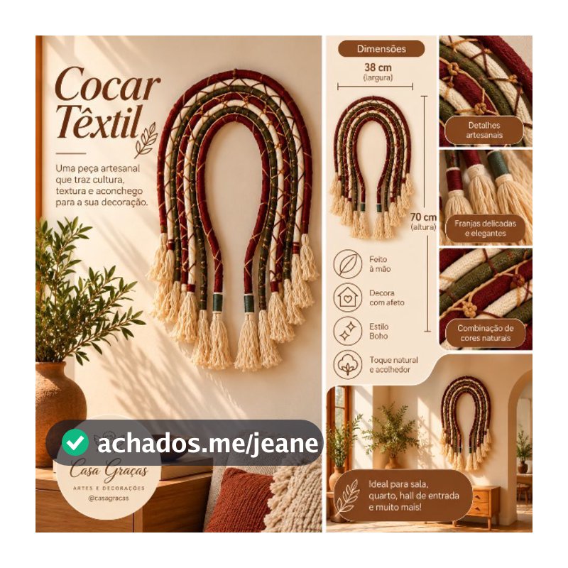 Adorno de parede Cocar têxtil, decoração boho em macramê