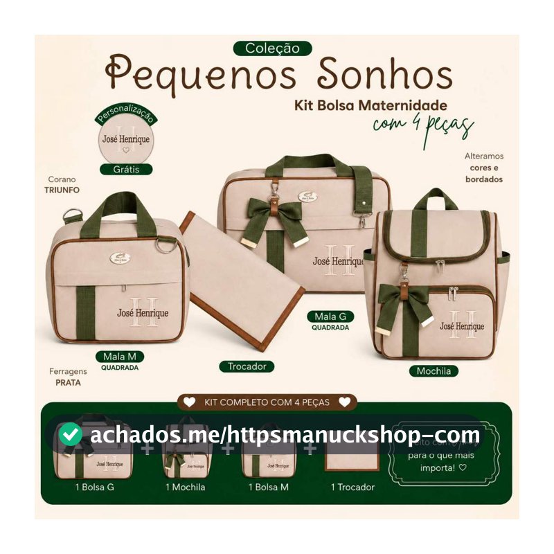 Bolsa maternidade personalizado 4 peças | Coleção Pequenos Encantos Bebê