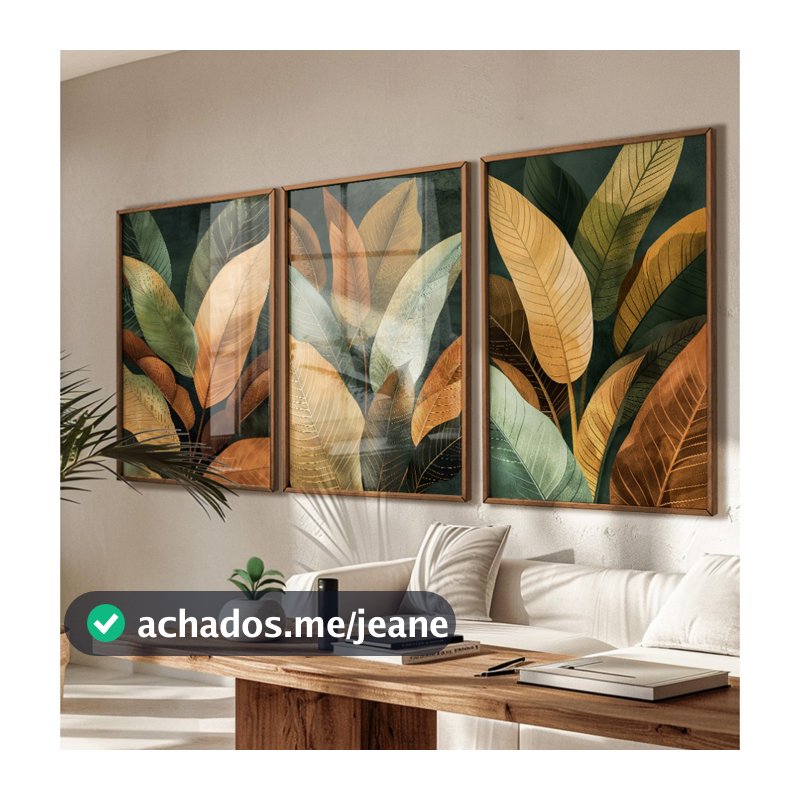 Quadro Folhagem Tropical Com Moldura Trio De Quadros Decorativos Para Sala Quarto Quadro Natureza
