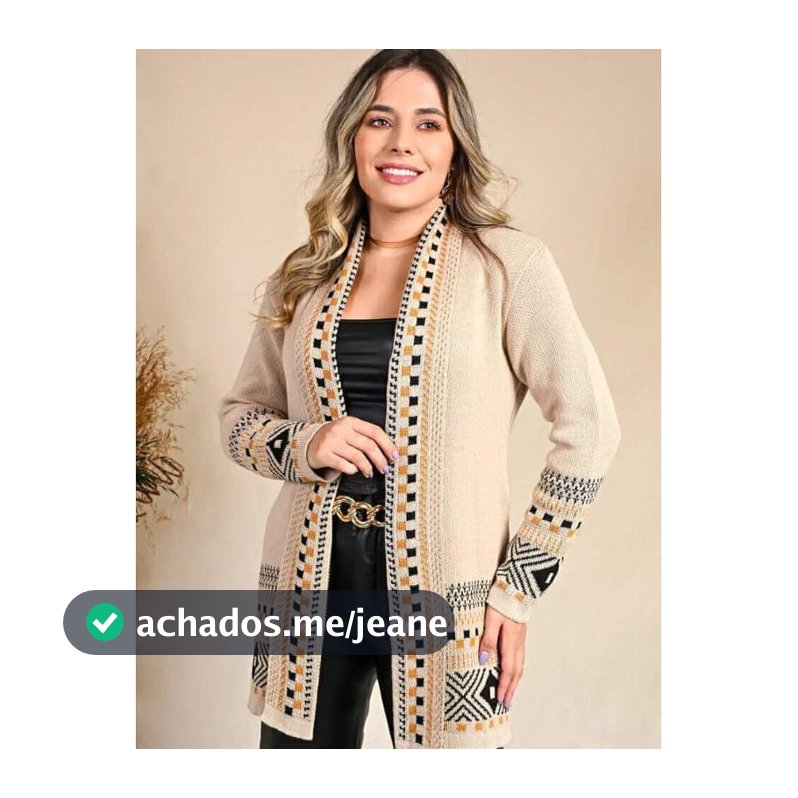Cardigan Kimono Tricot Feminino Quadriculado Casaco teddy manga Longa Aberto  Elegante Charmy Tricot