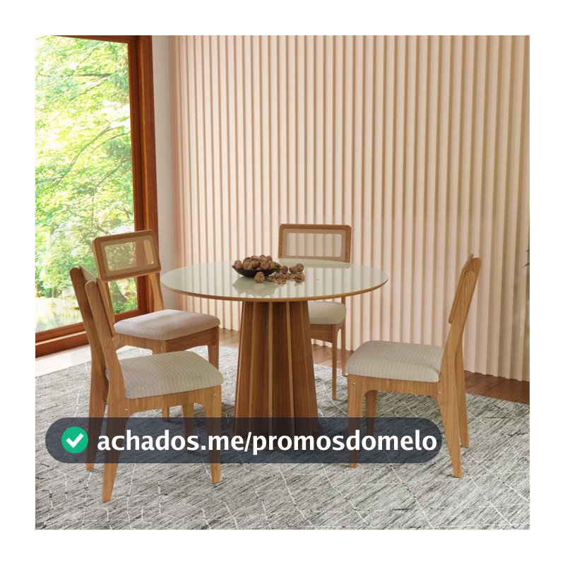 Conjunto Sala de Jantar Mesa Redonda Nature com 4 Cadeiras Tela Sintética
