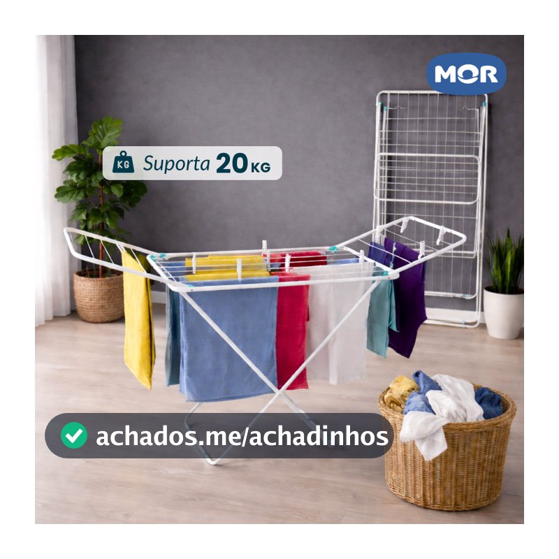 Varal De Chão Reforçado C/abas Dobrável Retrátil Slim Mor Cor Branco