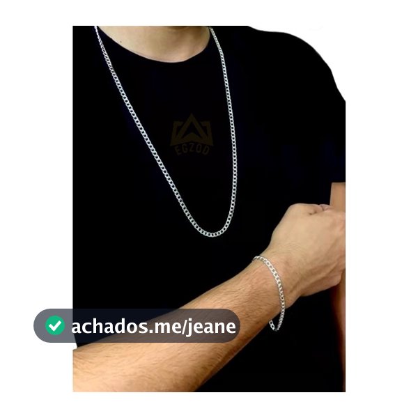 Corrente Cordão Com Pulseira Banhado Prata 925 Masculina 60Cm-70cm 4mm