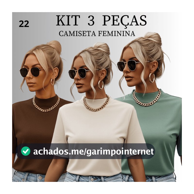 Kit 3 Blusa Feminina Blusinha T-shirt Oversized Gola Alta Lisa algodão Macio