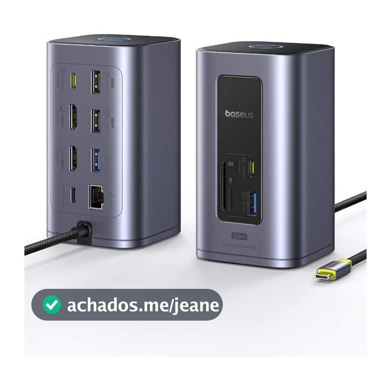 Docking Station Baseus Nomos NU1 12 em 1 USB-C Dual HDMI 4K 60Hz 100W PD