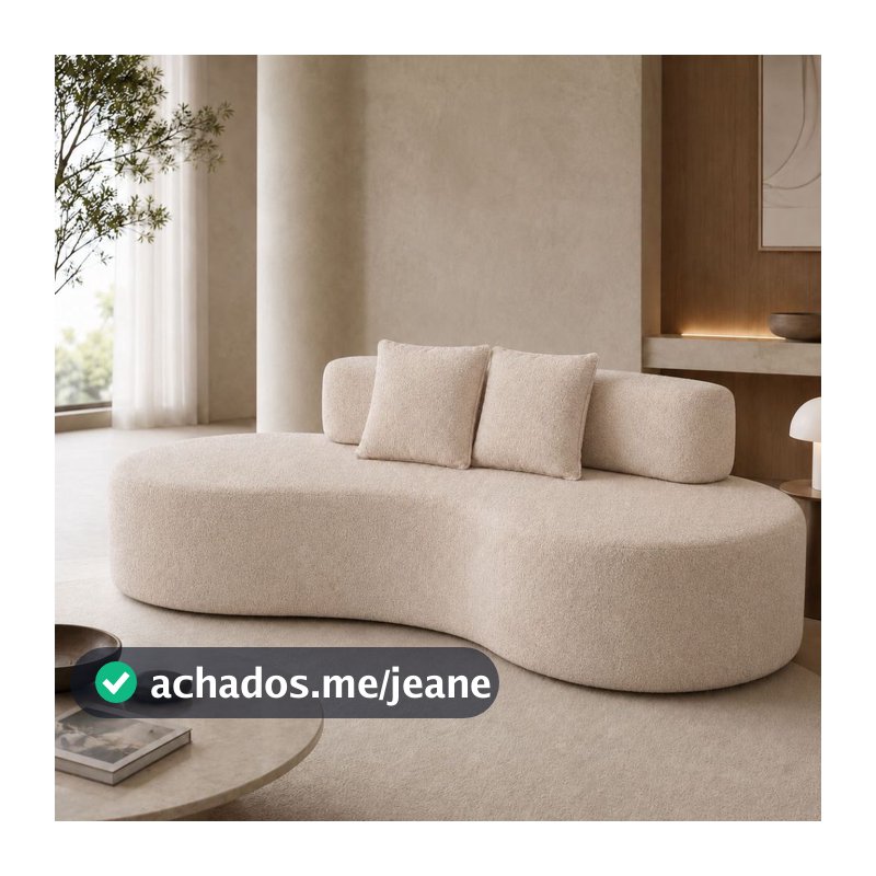 Sofá Orgânico Curvo 3 Lugares 180x100cm Bouclé Sala de Estar