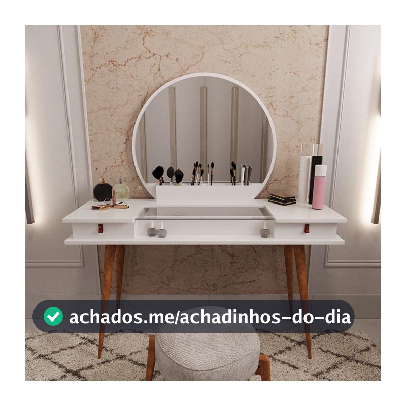 Penteadeira Diana Com 2 Gavetas Porta de Vidro e Nichos