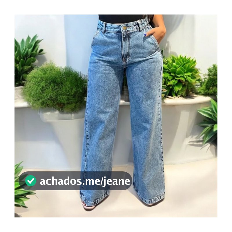 Calça Wide Leg Jeans Feminina Marmorizada Cintura Alta 100% Algodão Premium