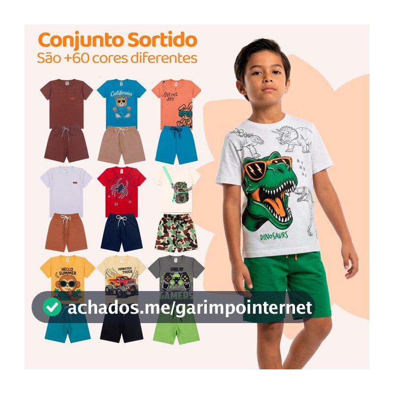 Kit Sortido 8 Peças de Roupas Infantil Menino 4 Camisetas + 4 Bermudas - Kit com 4 Conjuntos de Roupa Infantil Menino