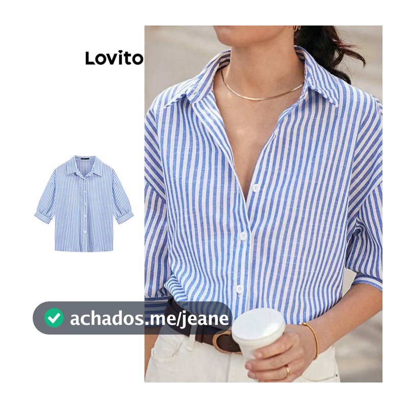 Lovito Elegante Blusa Listrada Com Gola De Botão E Blusa De Algodão Formal Oficial Feminino L59ED052 (Multicolorido)