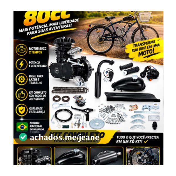 Kit Completo Motor Preto De Bicicleta 80cc 2T 1 Velas Nakasaki Profissional