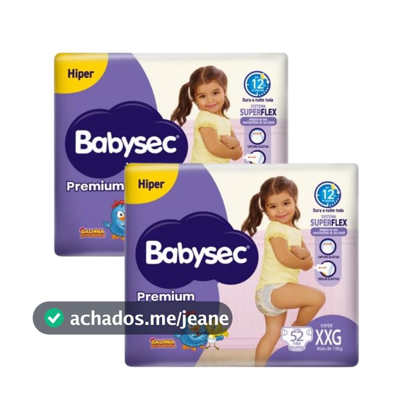 2x Fralda BabySec Premium Hiper XXG Galinha Pintadinha Pacote c/52unidades – Até 12h de Proteção