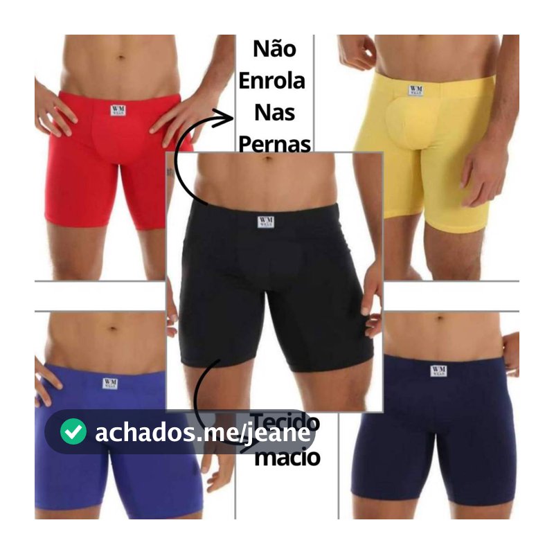 Kit 5 Cueca Ciclista Comprida Embutida Confortável Não Enrola Nas Pernas