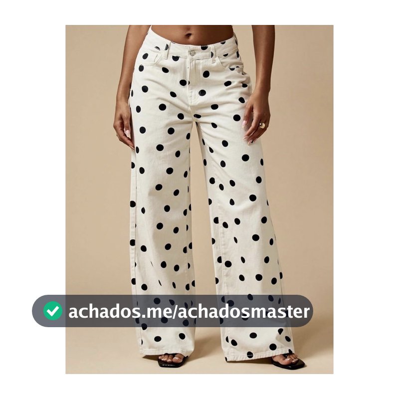 Novo jeans Feminino Com Estampa De Bolinhas , Cintura Média , Perna Larga