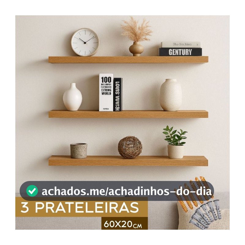 kit 3 Prateleira Louro Freijó 60x20cm porta livro para sala quarto ou diversos 100% mdf