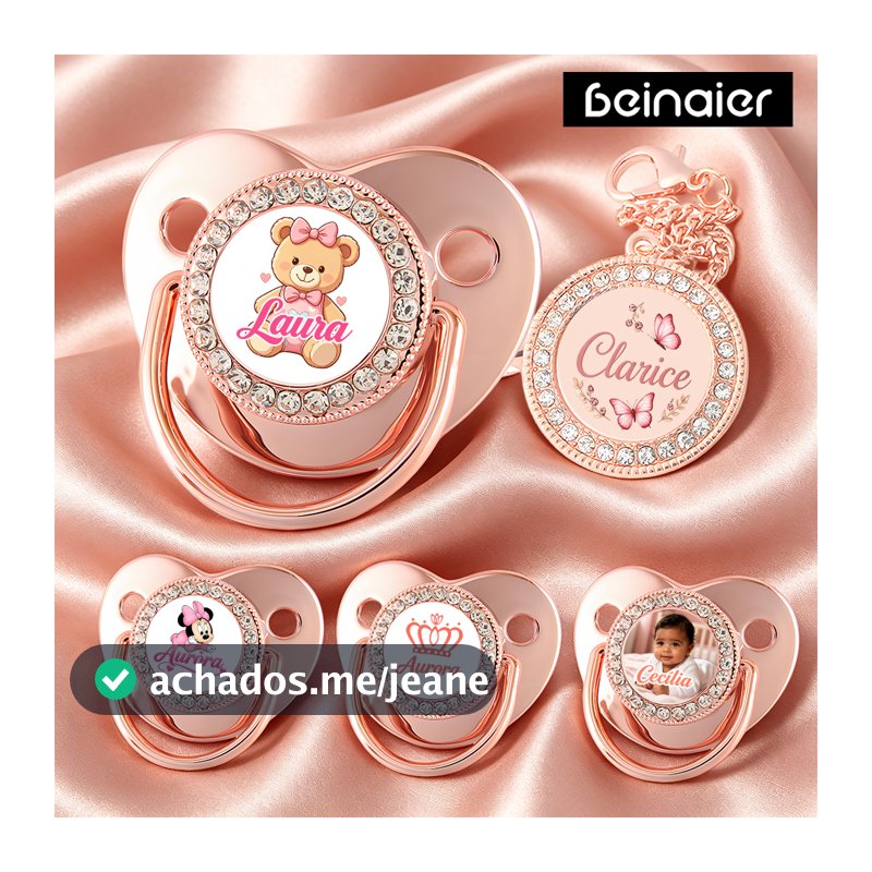 Kit Chupeta de Bebê Personalizada com Foto e Nome,Bico Redondo/Ortodôntica,0 a 36 meses,BPA Free