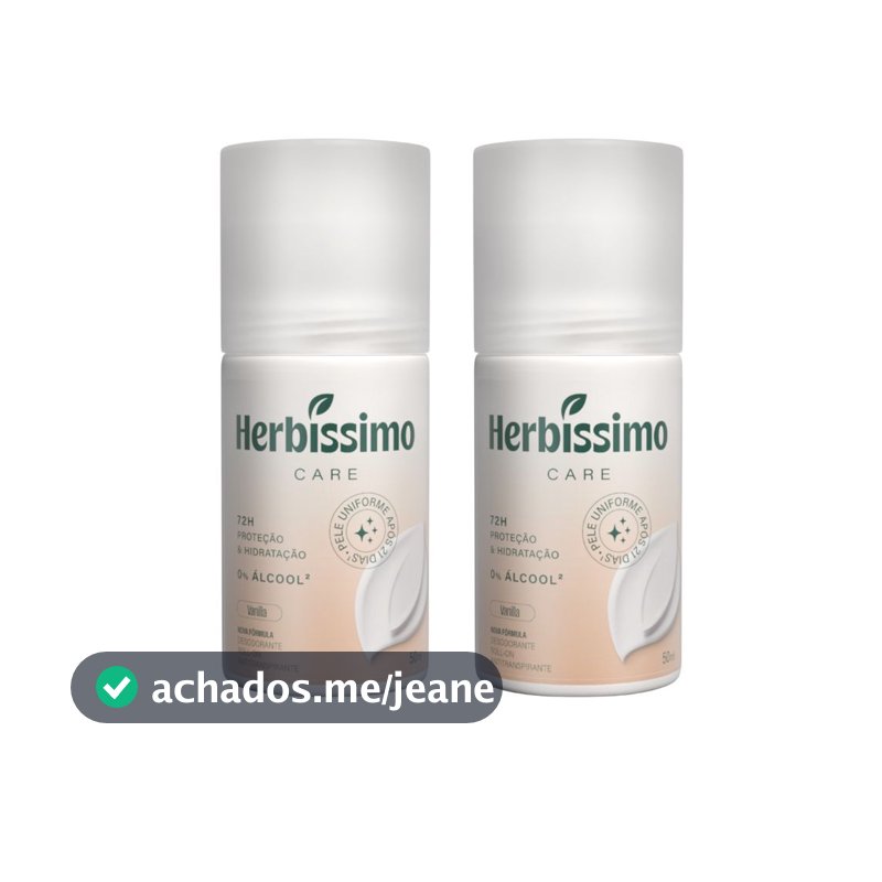 Kit Desodorante Roll-On Antitranspirante Herbíssimo Care Vanilla 50ml (2 unidades)