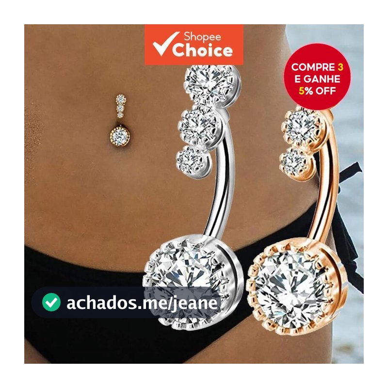 Brilhante Elegante Luxuoso Zircão Umbigo Anel Feminino Piercing Corporal Jóias