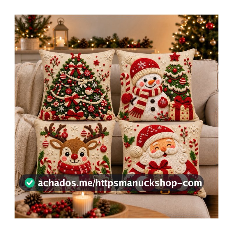 KIT 4 CAPAS DE ALMOFADAS DECORATIVAS NATAL PAPAI NOEL BONECO DE NEVE FELIZ NATAL  RENA LANÇAMENTO 2026