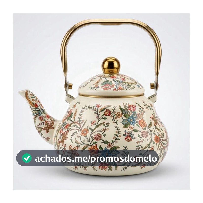 Chaleira de alumínio esmaltada Floral Vintage Luxo com alça  Fogão inducão e convencional Caçarola de aluminio Esmaltada